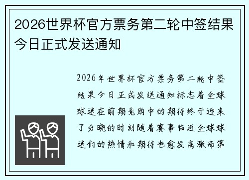 2026世界杯官方票务第二轮中签结果今日正式发送通知